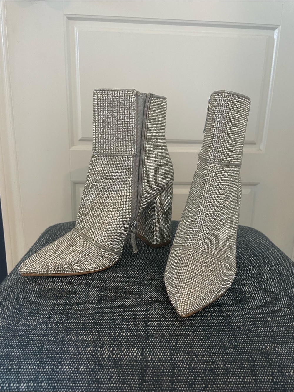 Steve Madden Silver Crystal Embellished Pointed Ankle Boots